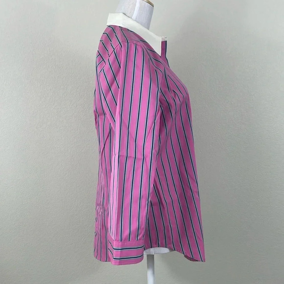 Lauren Ralph Lauren pink and blue stripped button down shirt size medium - Picture 2 of 7